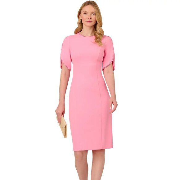 Adrianna Papell Women's Faux-Pearl-Trim Sheath Dress Cherry Blossom Size 6 - Picture 1 of 4